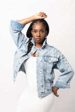 Load image into Gallery viewer, Pearl and Rhinestone Denim Jacket
